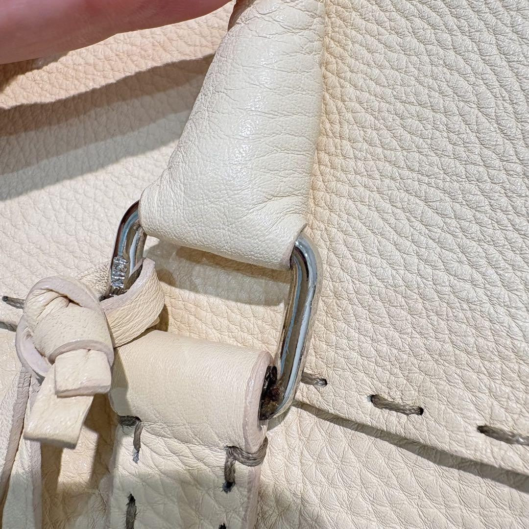 FENDI Hand Bag Tote Purse Selleria Leather White Authentic