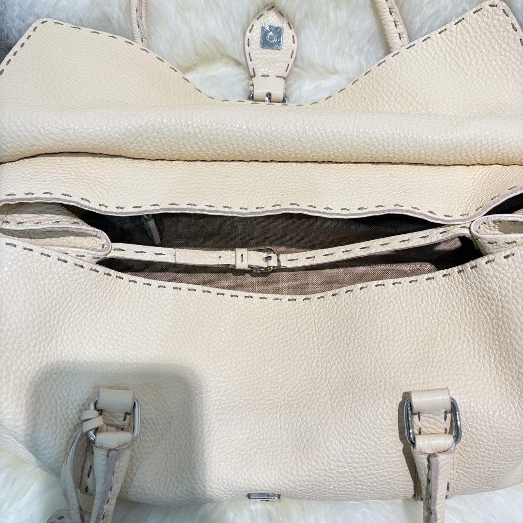 FENDI Hand Bag Tote Purse Selleria Leather White Authentic