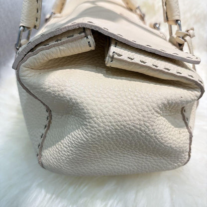 FENDI Hand Bag Tote Purse Selleria Leather White Authentic