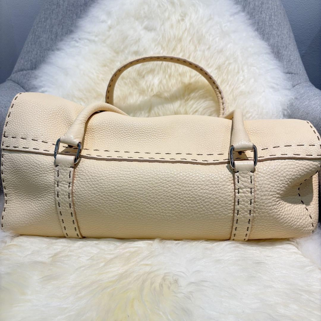 FENDI Hand Bag Tote Purse Selleria Leather White Authentic