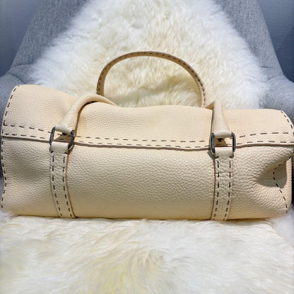 FENDI Hand Bag Tote Purse Selleria Leather White Authentic