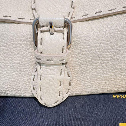 FENDI Hand Bag Tote Purse Selleria Leather White Authentic