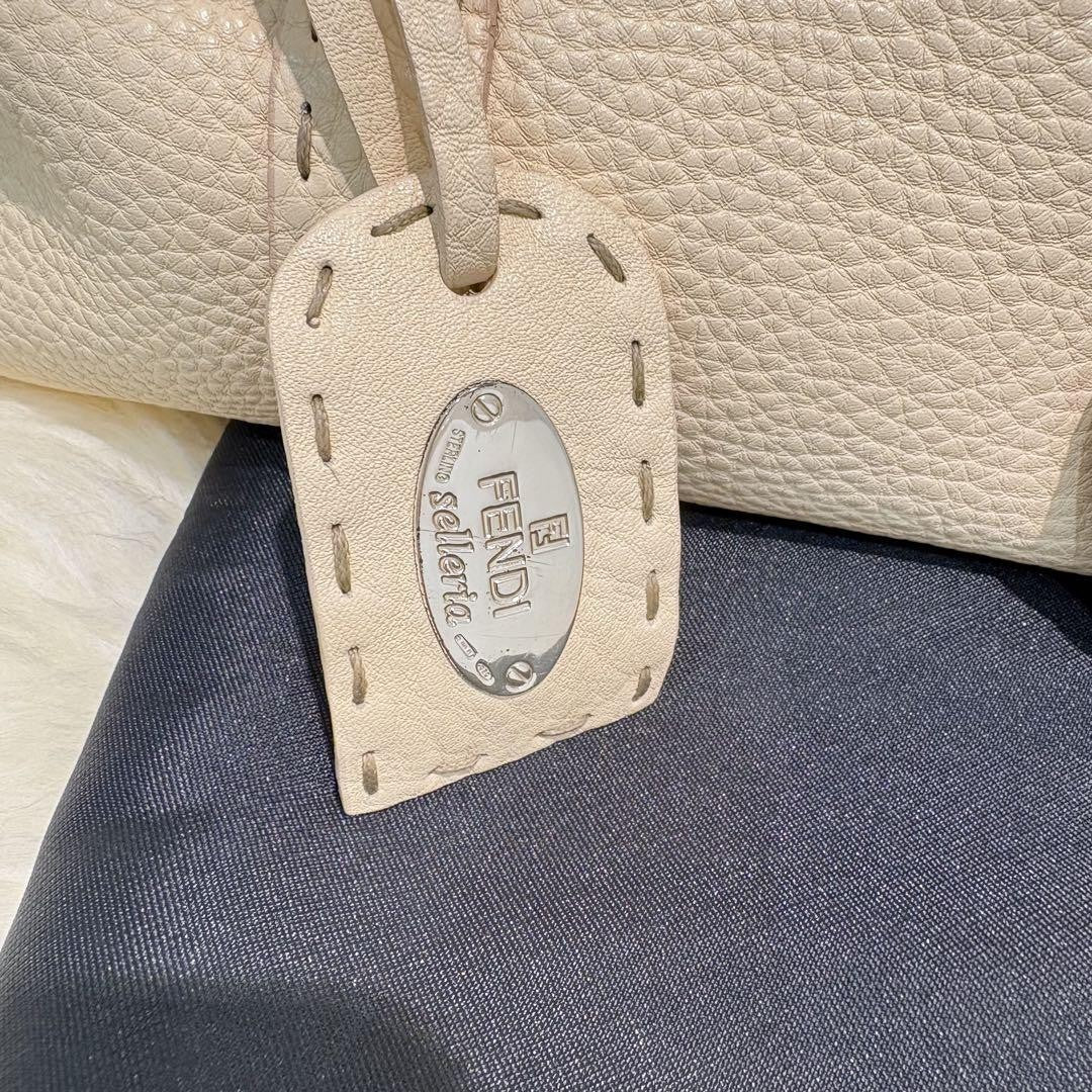 FENDI Hand Bag Tote Purse Selleria Leather White Authentic