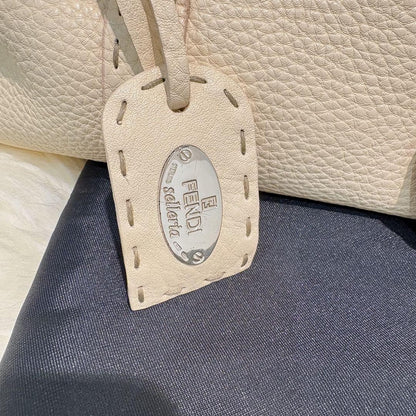 FENDI Hand Bag Tote Purse Selleria Leather White Authentic