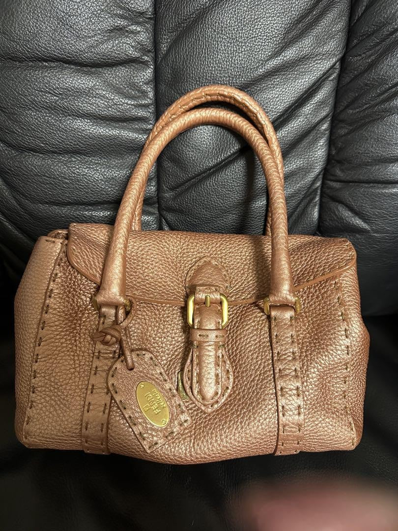FENDI Hand Bag Tote Purse Selleria Leather Rose Gold Authentic