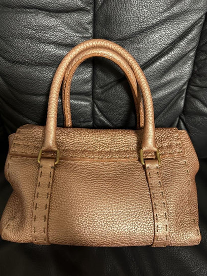 FENDI Hand Bag Tote Purse Selleria Leather Rose Gold Authentic