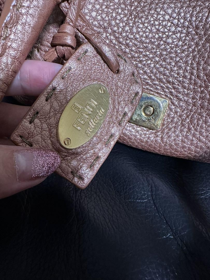 FENDI Hand Bag Tote Purse Selleria Leather Rose Gold Authentic