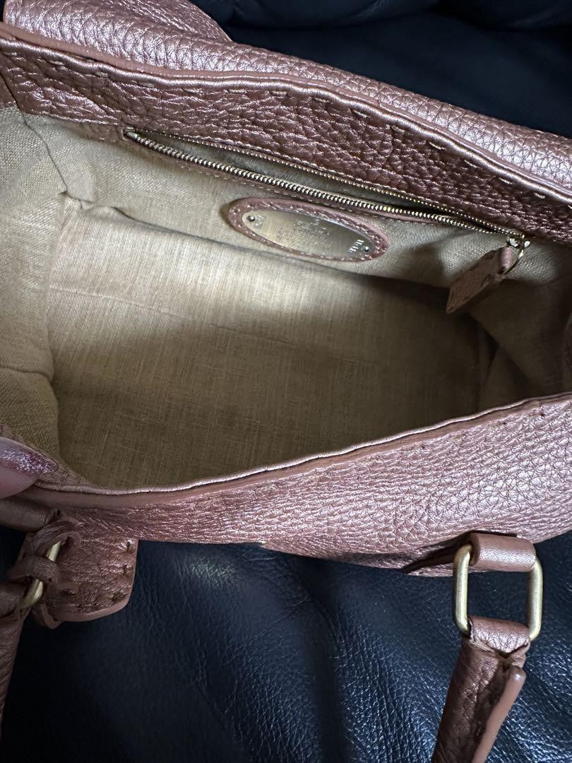 FENDI Hand Bag Tote Purse Selleria Leather Rose Gold Authentic