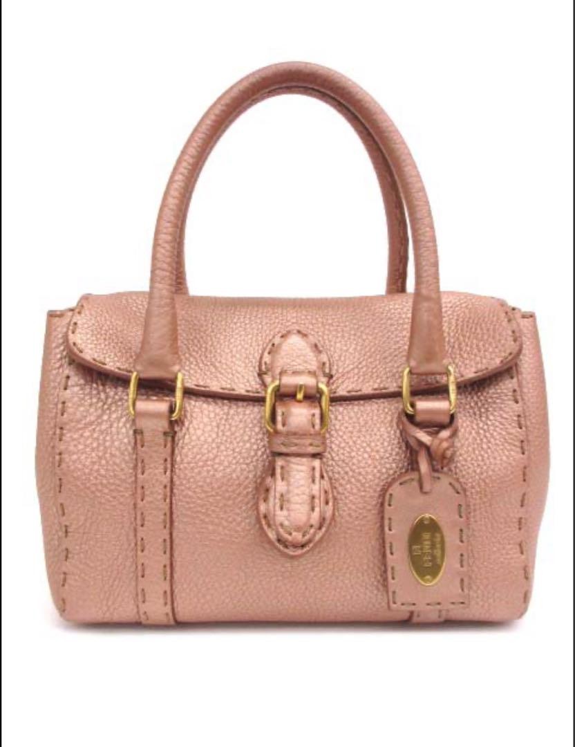 FENDI Hand Bag Tote Purse Selleria Leather Rose Gold Authentic