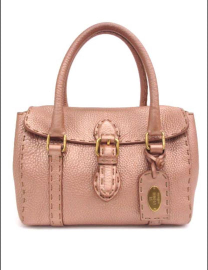 FENDI Hand Bag Tote Purse Selleria Leather Rose Gold Authentic