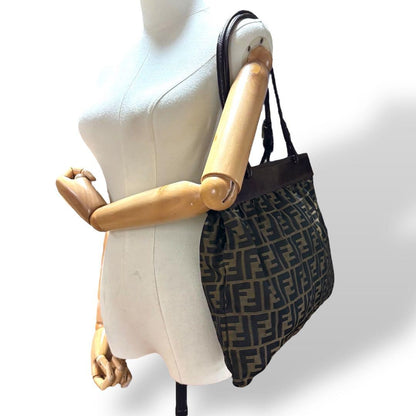 FENDI Hand Bag Tote Purse FF Zucca Brown Authentic