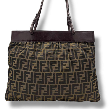 FENDI Hand Bag Tote Purse FF Zucca Brown Authentic