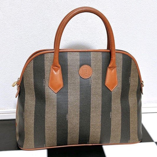 FENDI Hand Bag Tote Purse FF Pecan PVC Authentic