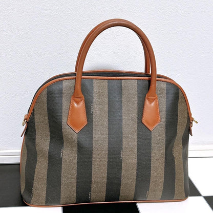 FENDI Hand Bag Tote Purse FF Pecan PVC Authentic