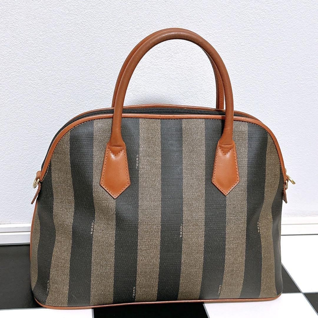 FENDI Hand Bag Tote Purse FF Pecan PVC Authentic