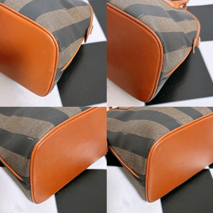 FENDI Hand Bag Tote Purse FF Pecan PVC Authentic