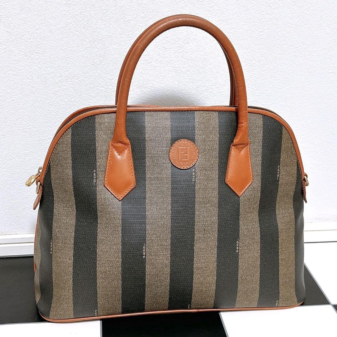 FENDI Hand Bag Tote Purse FF Pecan PVC Authentic
