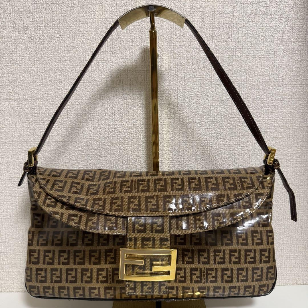 FENDI Shoulder Bag Purse FF Zucchino Baguette Authentic