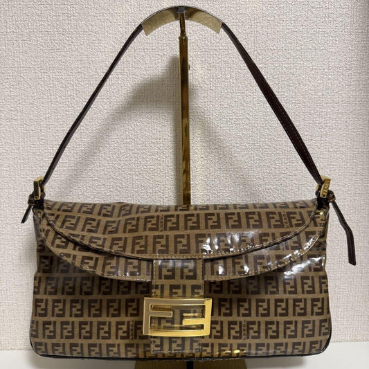 FENDI Shoulder Bag Purse FF Zucchino Baguette Authentic