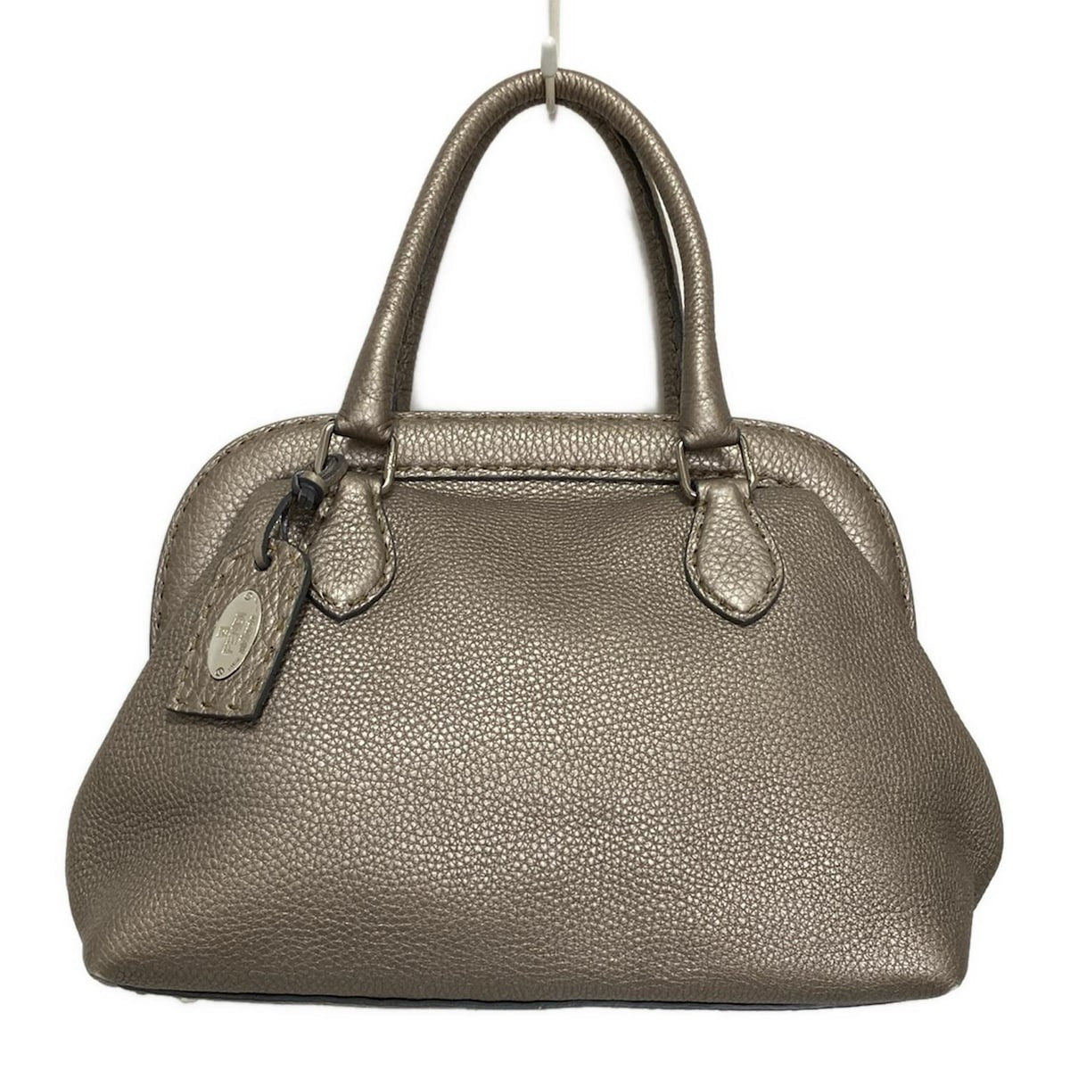 FENDI Hand Bag Tote Purse Selleria Leather Gray Authentic