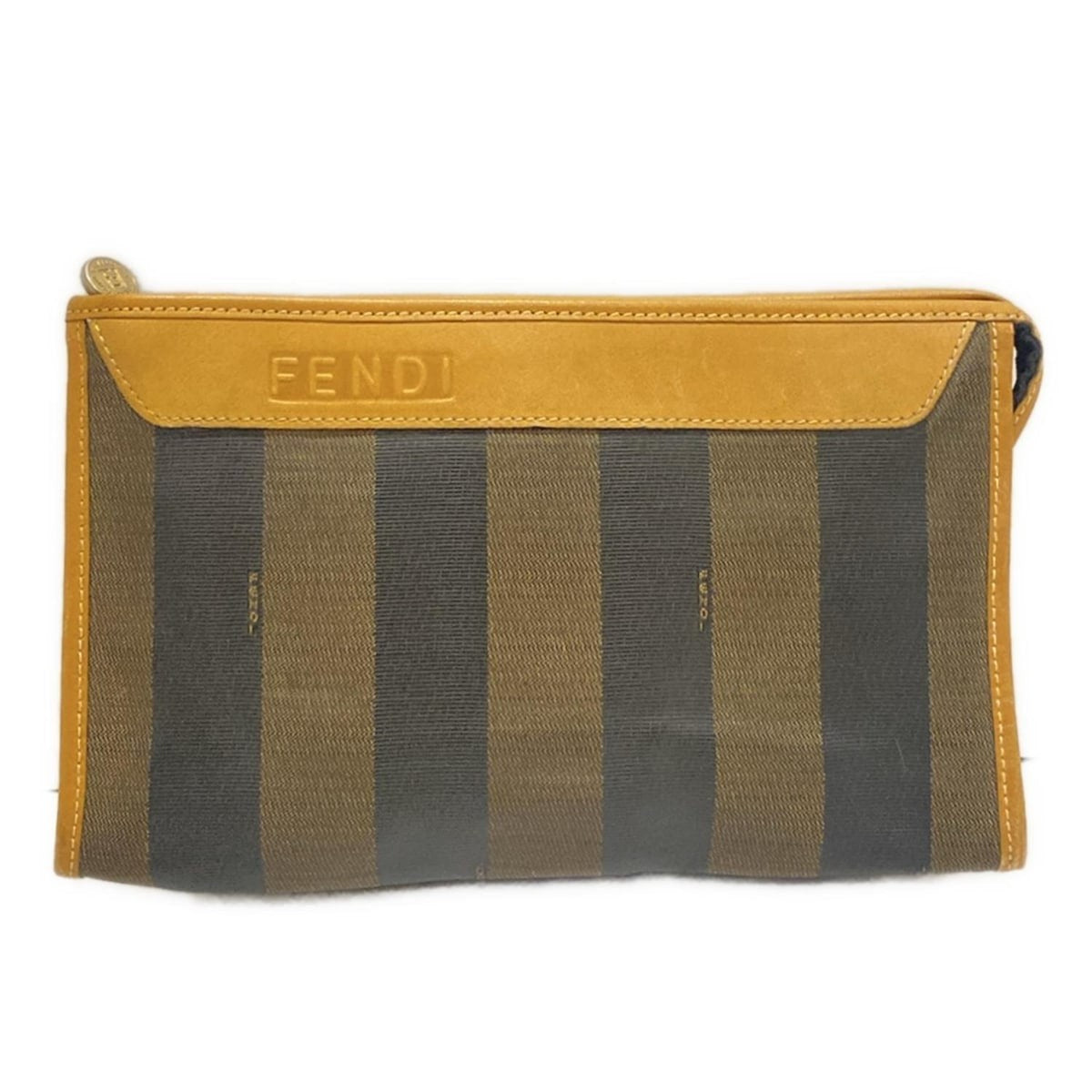 FENDI Second Bag Pecan PVC Leather Dark Brown Black Light Brown Authentic