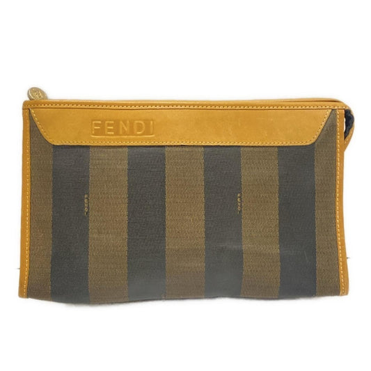FENDI Second Bag Pecan PVC Leather Dark Brown Black Light Brown Authentic