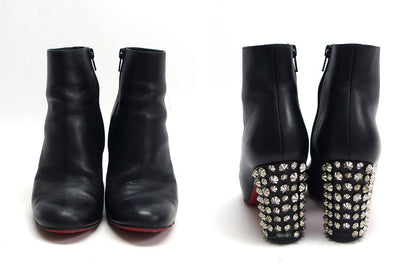 Christian Louboutin Short Boots Shoes EU 36.5 US 6.5 Leather Black Authentic