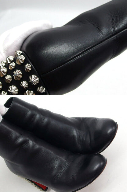 Christian Louboutin Short Boots Shoes EU 36.5 US 6.5 Leather Black Authentic