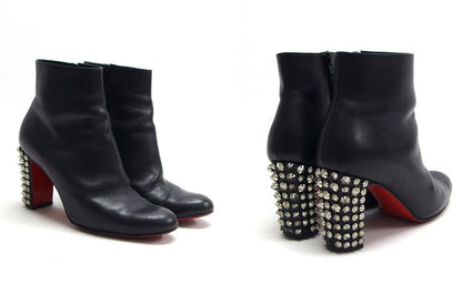 Christian Louboutin Short Boots Shoes EU 36.5 US 6.5 Leather Black Authentic