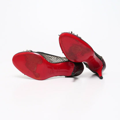 Christian Louboutin Shoes Pumps Heel Studs EU 37.5 US 7.5 Leather Burgundy Auth