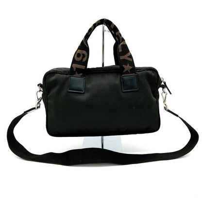 FENDI Mini Boston Bag Hand Shoulder Bag Tote Purse 2way Logo Nylon Black Auth