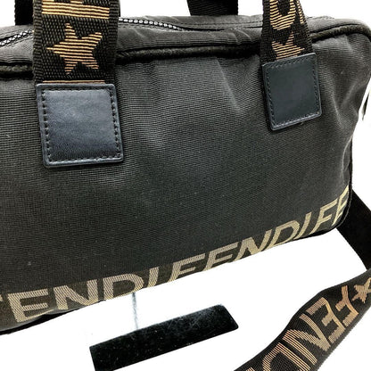 FENDI Mini Boston Bag Hand Shoulder Bag Tote Purse 2way Logo Nylon Black Auth