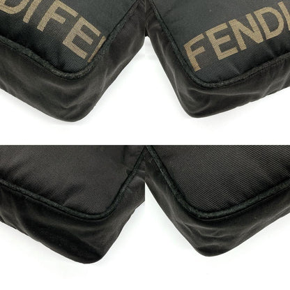 FENDI Mini Boston Bag Hand Shoulder Bag Tote Purse 2way Logo Nylon Black Auth