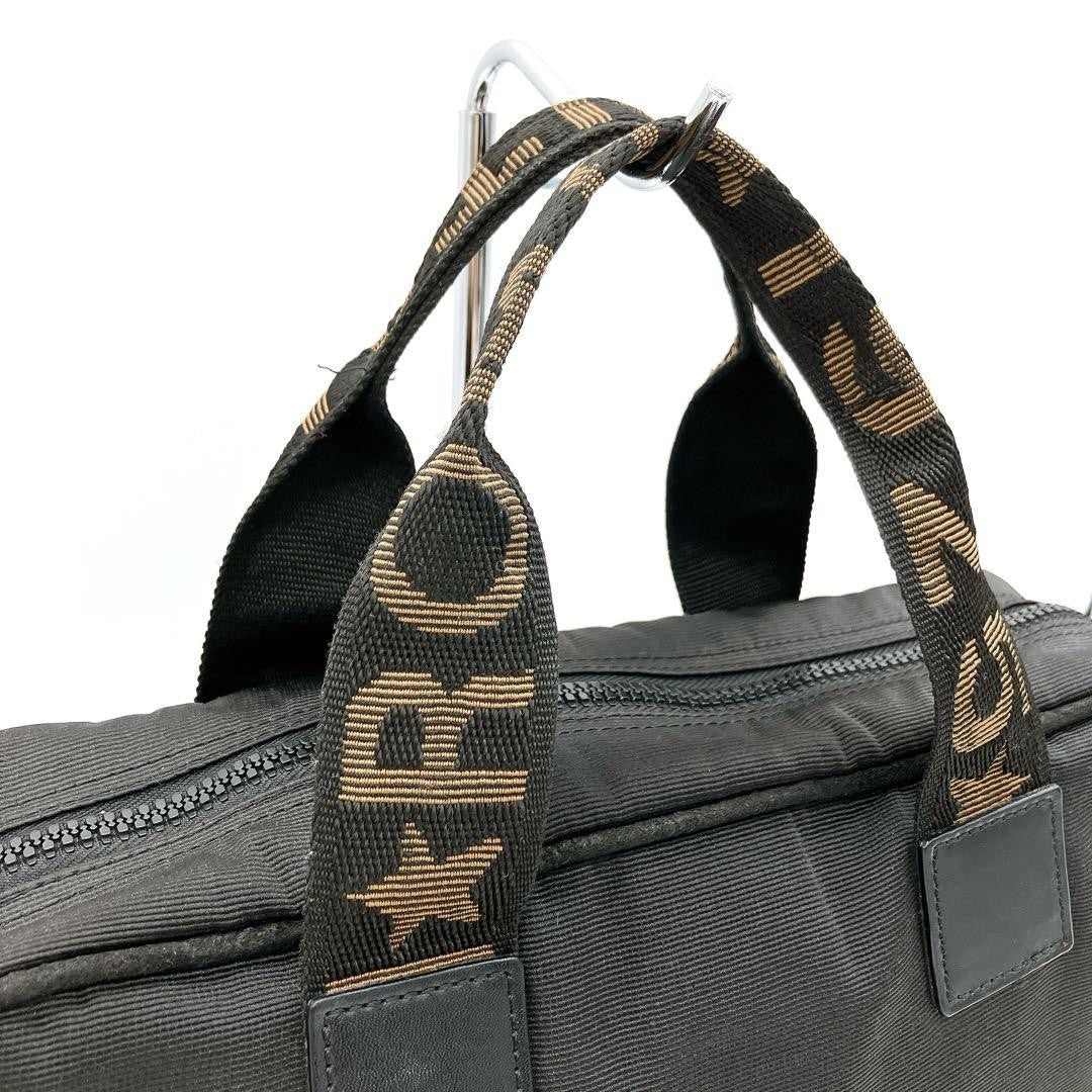 FENDI Mini Boston Bag Hand Shoulder Bag Tote Purse 2way Logo Nylon Black Auth