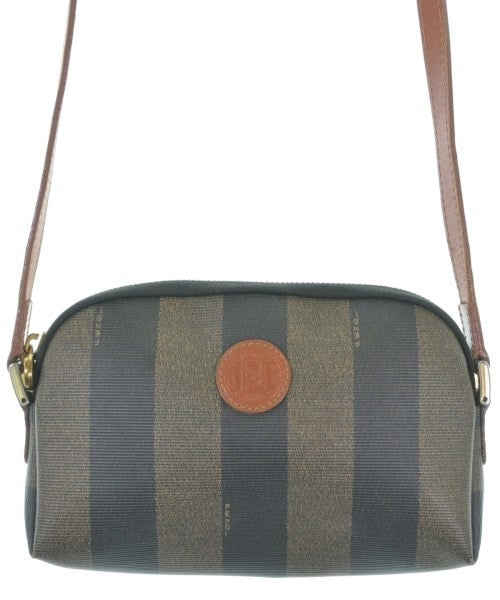 FENDI Shoulder Bag Purse FF Pecan Navy Gray Authentic