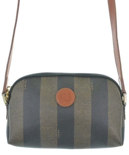 FENDI Shoulder Bag Purse FF Pecan Navy Gray Authentic