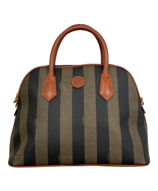 FENDI Hand Bag Tote Purse 2way FF Pecan PVC Leather Beige Authentic