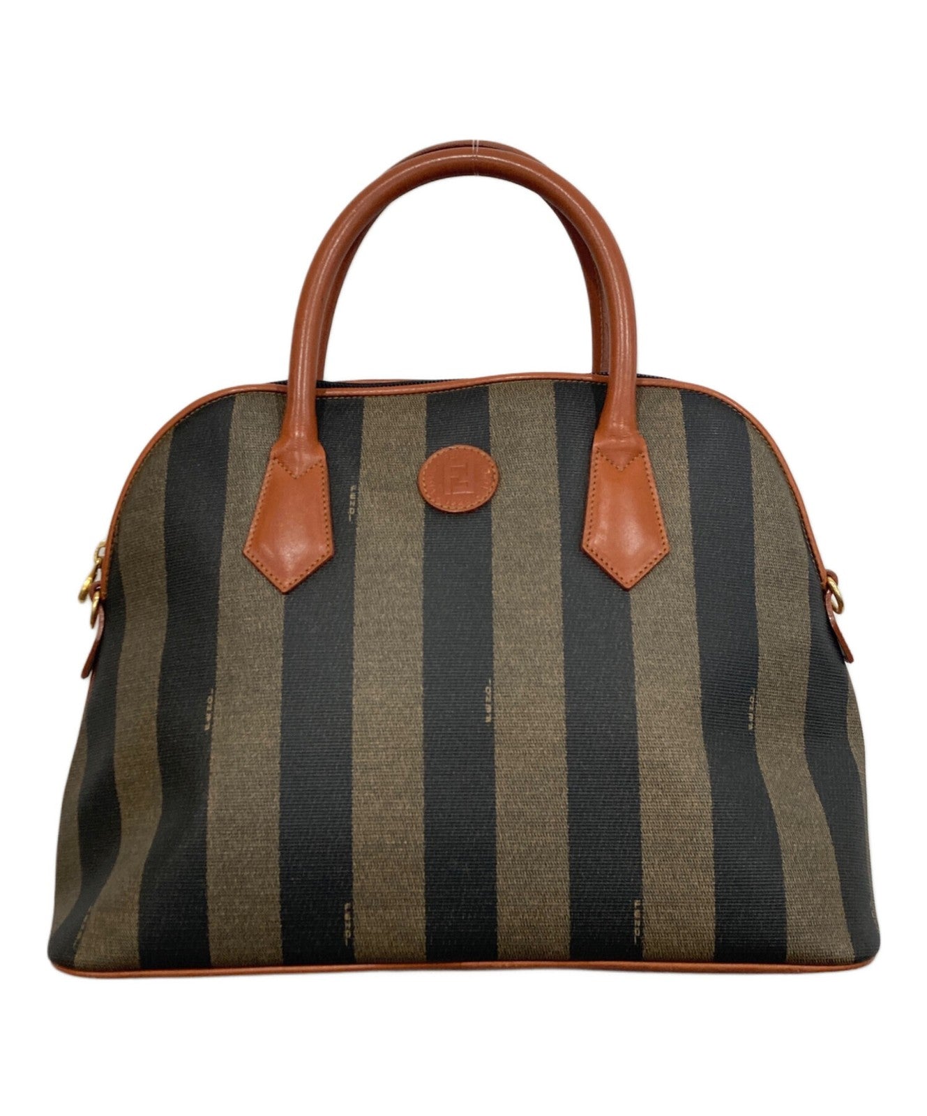 FENDI Hand Bag Tote Purse 2way FF Pecan PVC Leather Beige Authentic