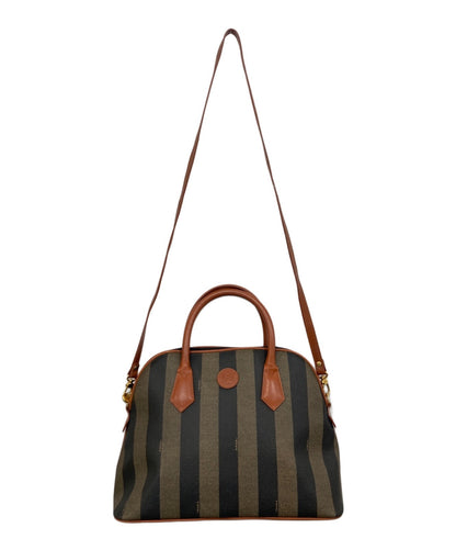 FENDI Hand Bag Tote Purse 2way FF Pecan PVC Leather Beige Authentic