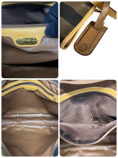 FENDI Hand Bag Tote Purse FF Pecan Authentic