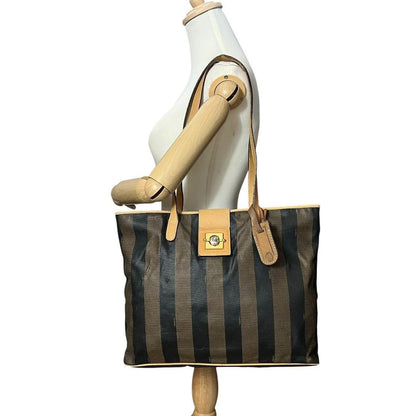 FENDI Hand Bag Tote Purse FF Pecan Authentic