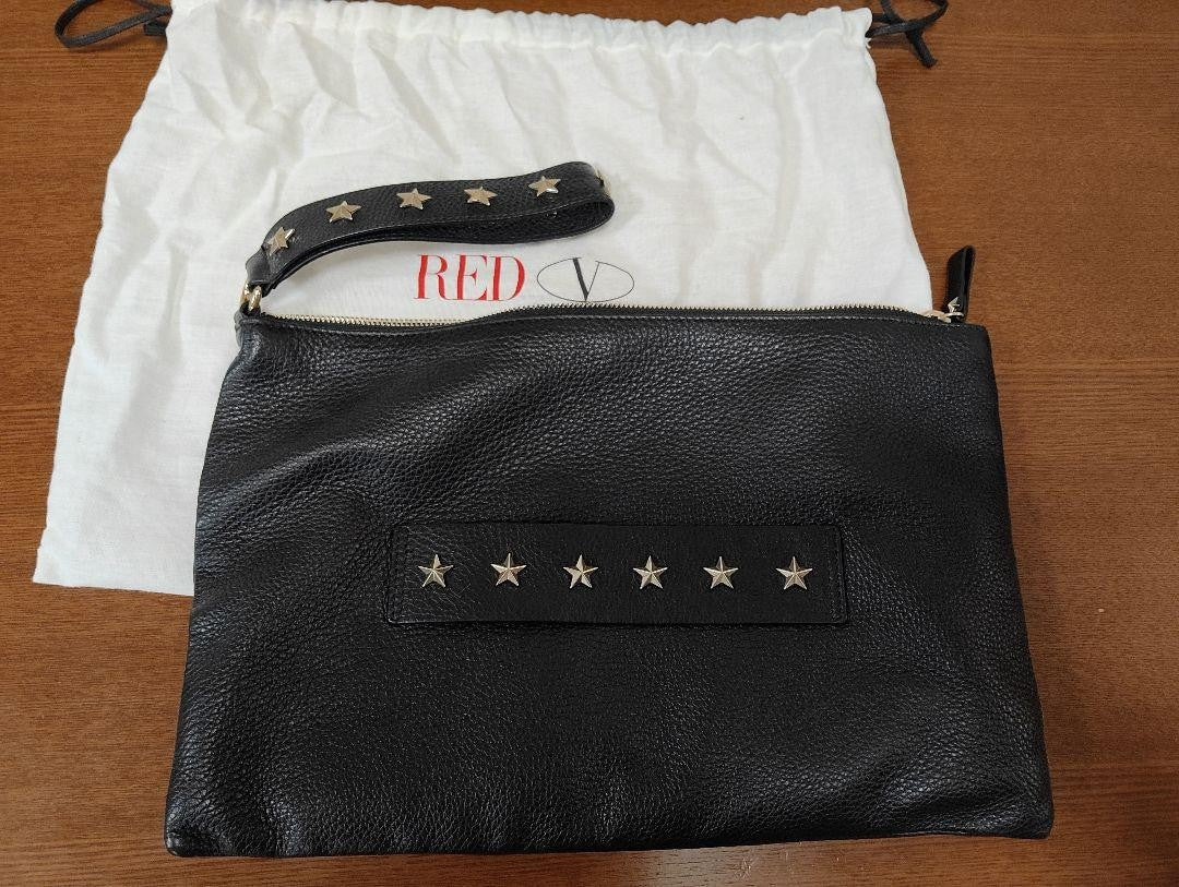 Red Valentino Clutch Bag Second Bag Leather Black Authentic