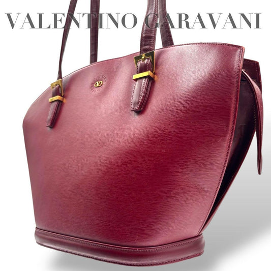 Valentino Garavani Hand Shoulder Bag Tote Purse Logo Leather Wine Red Authentic