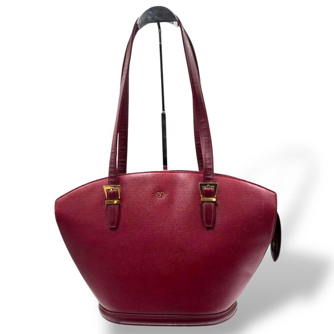 Valentino Garavani Hand Shoulder Bag Tote Purse Logo Leather Wine Red Authentic