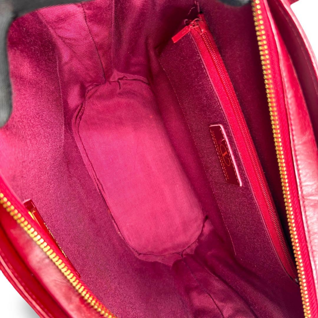 Valentino Garavani Hand Shoulder Bag Tote Purse Logo Leather Wine Red Authentic