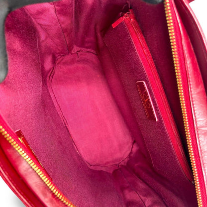 Valentino Garavani Hand Shoulder Bag Tote Purse Logo Leather Wine Red Authentic