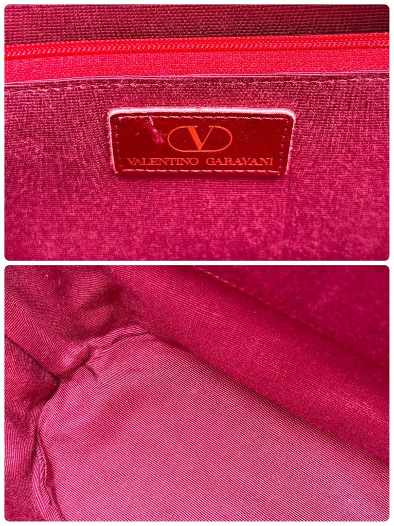 Valentino Garavani Hand Shoulder Bag Tote Purse Logo Leather Wine Red Authentic