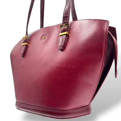Valentino Garavani Hand Shoulder Bag Tote Purse Logo Leather Wine Red Authentic