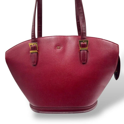 Valentino Garavani Hand Shoulder Bag Tote Purse Logo Leather Wine Red Authentic