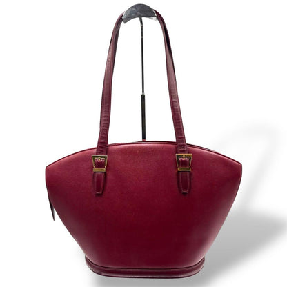 Valentino Garavani Hand Shoulder Bag Tote Purse Logo Leather Wine Red Authentic
